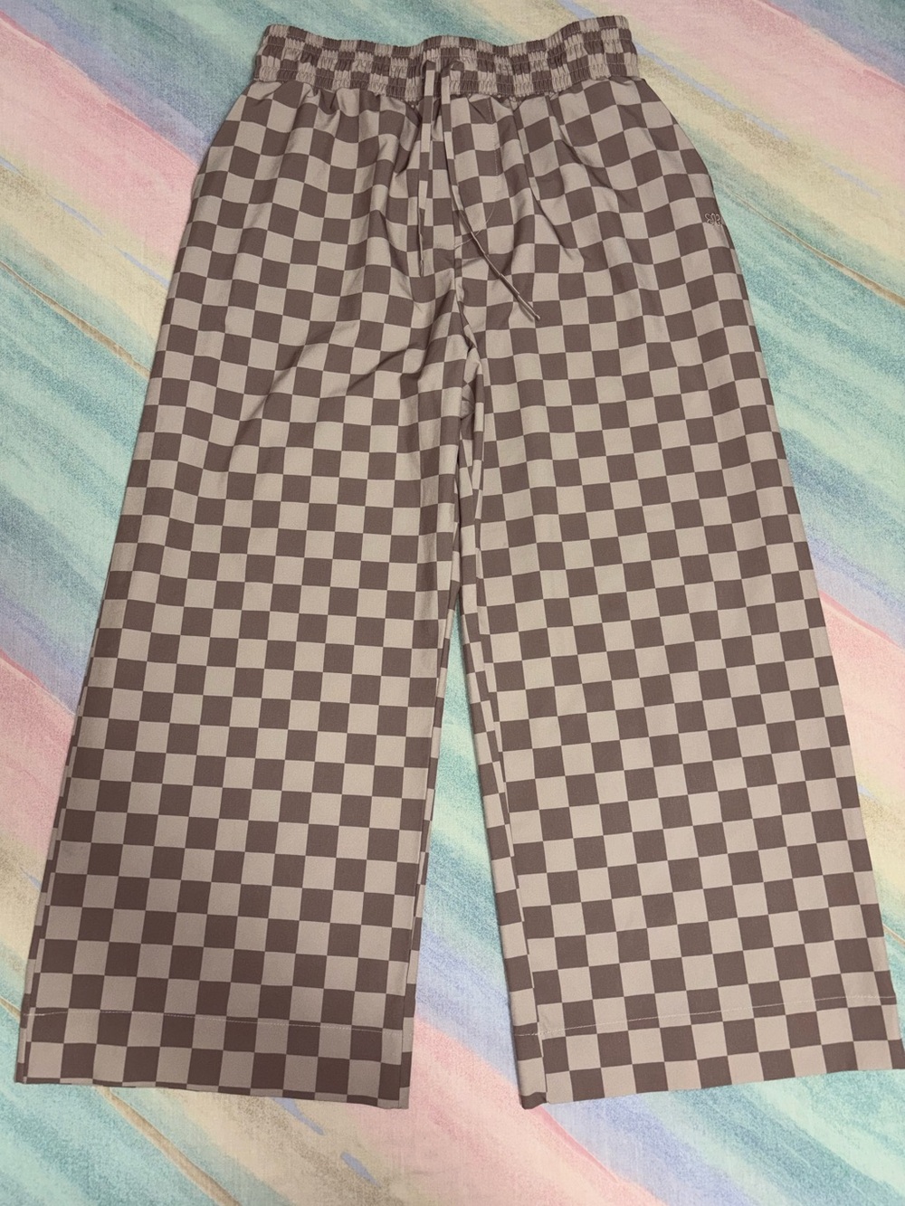 Albion Fit AUDREY WIDE LEG PANTS, BROWN CHECKERS size L